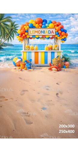 Tło fotograficzne „Kolorowa lemoniada na plaży z balonami” | 4043